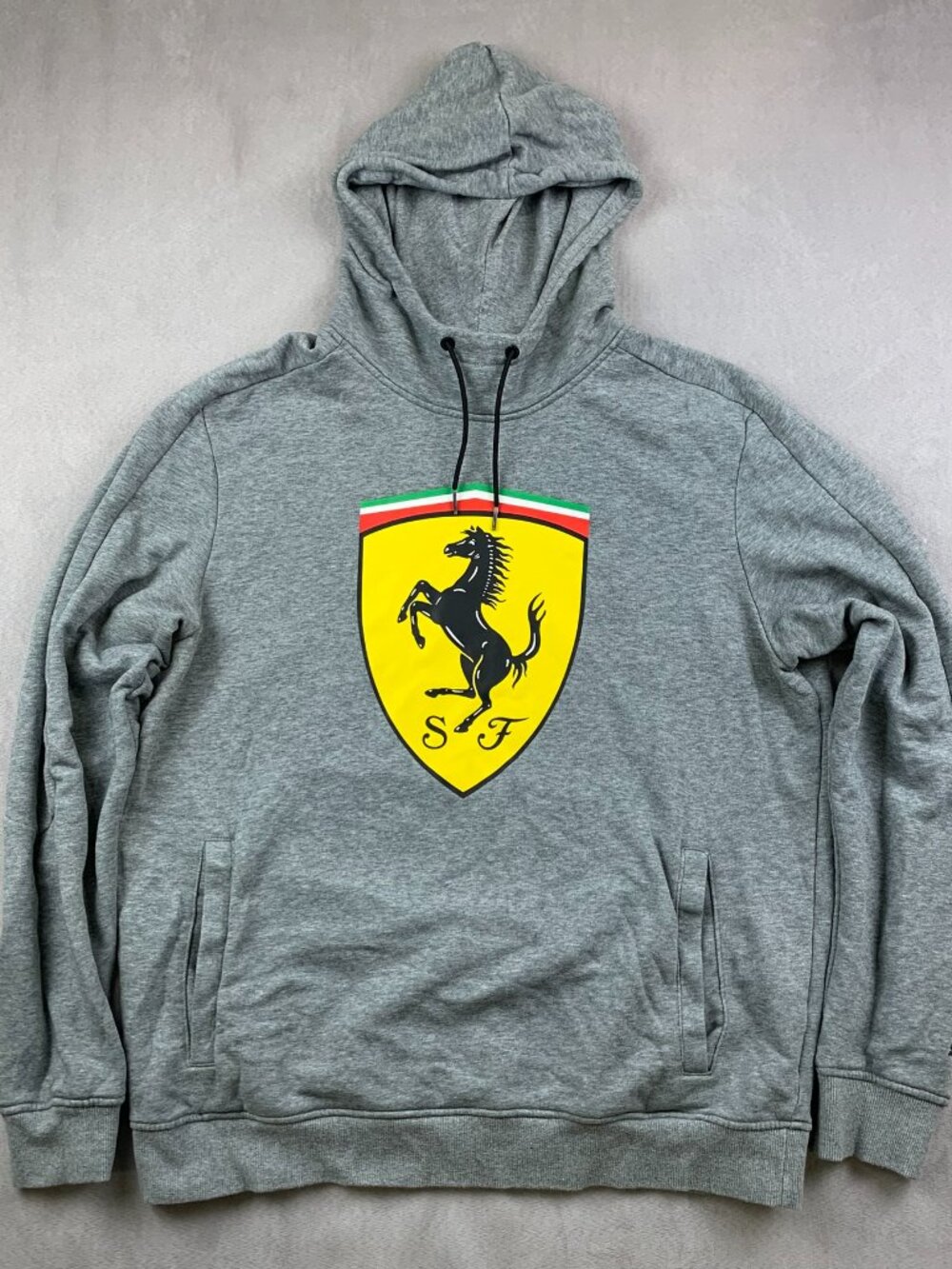 Puma Ferrari Mens Sweater Large Gray Hoodie Long Sleeve Big Logo Sports Cars